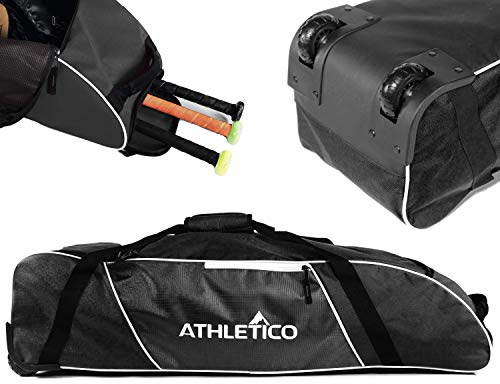 Athletico Rolling Baseball Tasche – Baseballschläger Tasche mit Rollen für Baseball, Tball und Softball Ausrüstung für Jugendliche, Kinder und Erwachsene (schwarz)