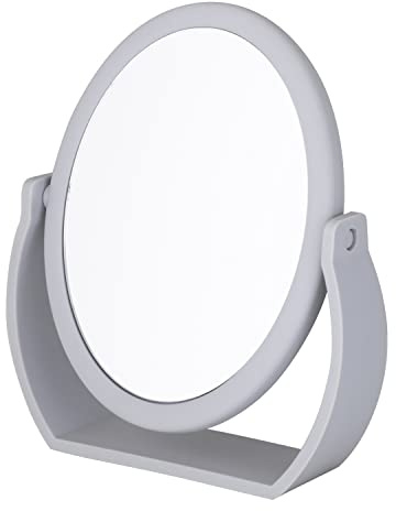 Bath Bliss Double-Sided Free-Standing Swivel Vanity Mirror | Regular & 10X’s Magnification | Make-up & Shaving Use | Freestanding | Tabletop | Rubberized | Grey