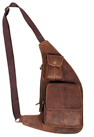 Braune Brusttasche für Herren, echtes Leder, Crazy Horse, Umhängetasche, für Messenger, Business, Freizeit, Sport, Wandern und Reisen