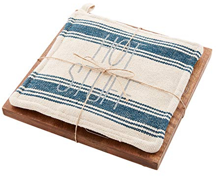 Mud Pie 40000021 Dessous de plat en bois de manguier Blanc/bleu