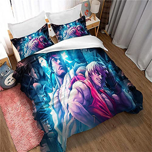 Ste-X Ensemble De Literie Street Fighter Housse De Couette Confortable Garçon Fille 3 Pièces Ensemble De Literie 50x75 Cm Taie d'oreiller Microfibre (200 x 200 cm,Image 02)