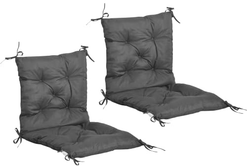 Outsunny Set of 2 Garden Chair Cushions Pad 50W x 98L x 8D cm Dark Grey | Comfortable Seat Pad with Backrest, for Sunbeds Rocking Chairs Loungers, Outdoor & Indoor Use