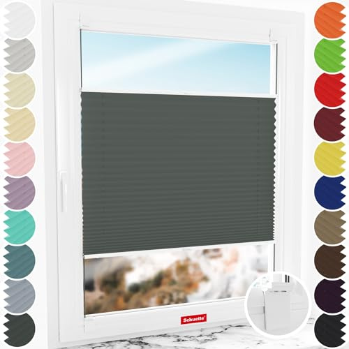 Schuette® Plissee ohne Bohren zum Kleben ● Thermo Kollektion: Before Storm (Grau) ● 120x150cm (Breite x Höhe) ● Suprafix Klebe- & Schraubhalter 2in1 Set Letsbond ● Bequeme Rollo