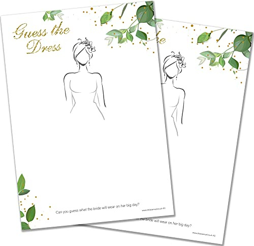20 x Guess the Dress - Brautdusche Junggesellinnenabschied Spiel - Botanicals Design - Inklusive Gewinnerzertifikat
