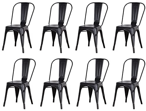 GrandCA HOME 8er Set Stapelbaren Esszimmerstühlen aus Metall, Barstühle, für Restaurant, Garten, Bistro, Balkon, Schwarz