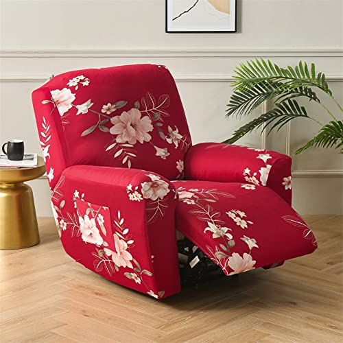 FANSU Stretchhusse für Relaxsessel Komplett Sesselbezug, Sesselschoner für Recliner Stuhl Sessel, Klassische Retro Blumen Stretch Sofabezug, Bezug für Fernsehsessel Liege (roter Jasmin)