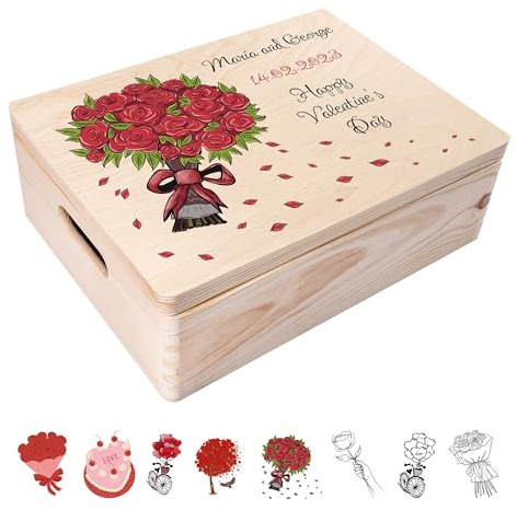 Creative Deco Personalisierte Geschenke Wunschtext Holzkiste | Romantisches Geschenk Valentinstag für Ihn und Sie Deko | Individuelle Geschenk für Frauen, Mädchen und Paar | Mehrere Motive
