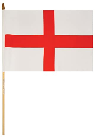 St George's Cross Hand Flag (45cm x 30cm) with Wooden Stick World Cup Supporters National Flag