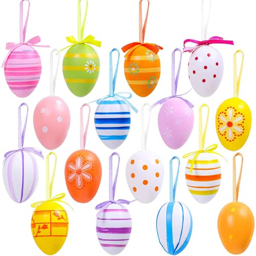 FANXIYA Ostereier Set 32 Stück Plastikeier für Osterdeko Bunte Ostereier zum Aufhängen mit 16 Farben Geschenk zum Osterfest für Kinder