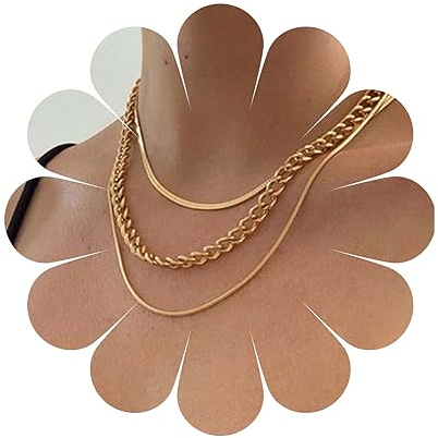 Yheakne Vintage Geschichtet Panzerkette Halskette Gold Fischgrätenkette Punk Runde Schlange Kette Halskette Mehrere Schichtung Kette Halskette Schmuck Für Frauen Und Mädchen