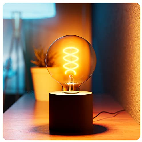 SSC-LUXon NAMBI Tischlampe schwarz E27 Globe Filament LED warmweiß Kabel | Kleine Nachttischlampe schwarz mit E27 Globe-Filament LED - extra warmweiß, für Kommode, Schrank & Schreibtisch, 1,9m Kabel