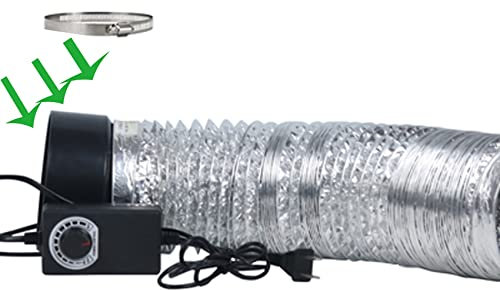 4 Inch Portable Ventilation Fan with Speed Controller 4W Exhaust Blower 65 CFM Inline Duct Exhaust Fan with 10 Feet Non-Insulated Flex Aluminum Ducting