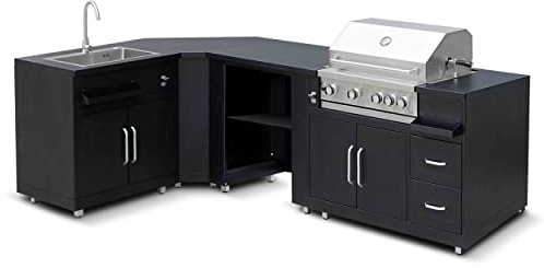Oviala Outdoor Küche 4-teilig Eckküche mit Spüle und Grill