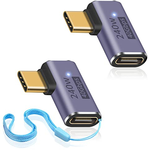 Duttek 240W USB C Right Angle Adapter, USB C Male Female, Type C 40Gbps Extender Supports 8K@60Hz, Compatible for Thunderbolt 3/4, Switch, MacBook, Laptop and More Type C Devices(2 Pack)