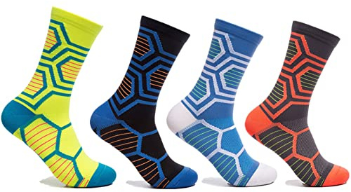 HULG Radsocken Herren,4 Paar Fahrrad-Socken, Lang, Atmungsaktiv, Rennrad, Mtb, Für Herren & Damen,Damen & Herren Laufsocken Funktionssocken Wandersocken Stoßabfedernd