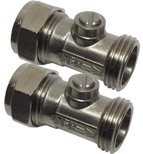 2X Reeds 15mm X 1/2inch Male Iron Flat Faced Isolating Valve for Tap Connector Flexi Pipes - Pack of 2