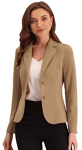 Allegra K Women's Work Office Blazer Stretch Lapel Collar Long Sleeve Jacket Suit Blazer Small Deep Khaki