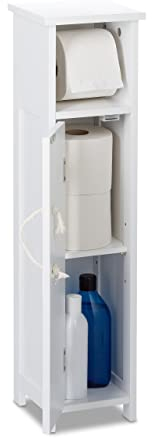 Relaxdays Portarrollos de Pie con Tirador de Cuerda, Armario de Baño, 71x18x20 cm, Colgador de Papel de WC, MDF, Blanco