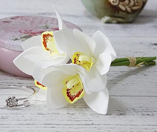 DBDJWHJ 4 Stück/Bündel weiße Orchidee, Hochzeit, Brautstrauß, Latex-Kunstblumen, DIY, Sammelalbum, künstliche Hausdekoration, weiß