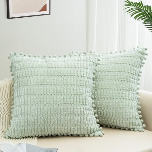 ZWJD 2er Set Kissenbezug 40x40 Kordsamt Sofakissen Weiche Kissenhülle Boho Kissenbezüge Dekokissen Moderne Kissen Deko für Couch Schlafzimmer Zuhause Auto Dekor Zierkissenbezüge Bohnengrün