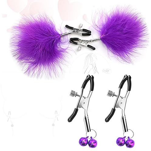 Dstymkler 2 Paires de Jouets de Pinces drôles, Pinces à Plumes métalliques et Pinces à Cloches - Ensemble Cadeau Romantique pour Les Couples (Violet)