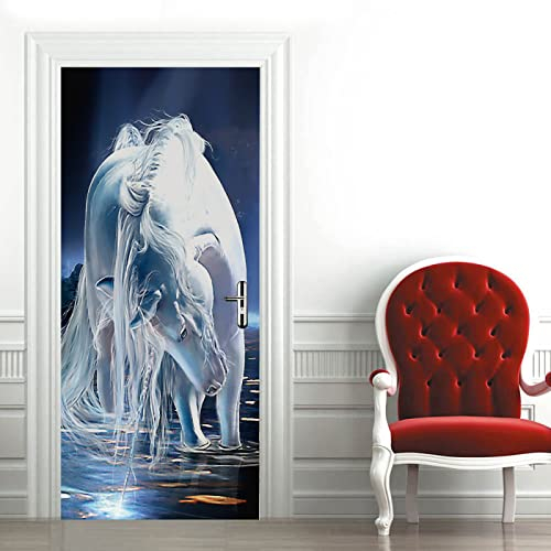 Tür tapeten 3d selbstklebend Abstraktes Pferd Türposter Türaufkleber Wasserdicht Abnehmbare Vinyl türfolie Fototapete diy Wandbild Wohnzimmer Schlafzimmer Kinderzimmer Badezimmer B85 x H205cm
