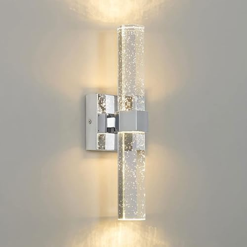 KRUIHAN Applique Murale Intérieure Murales en Cristal Abat-Jour Lampe Murale LED Art Décot Tri-Couleur Applique pour Hôtel,Chambre à Coucher,Couloir,Bains,Eclairage IntérieurIntérieu (Chromé)