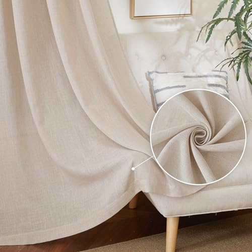 PONY DANCE Boho Gardinen Leinen Natur Wohnzimmer Vorhänge für Schienesystem 2er Set H 245 x B 140 cm Vorhänge Leinenoptik Halbtransparent Leinengardine mit Kräuselband Linen Curtains for Living Room