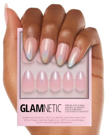Glamnetic Press On Nails - Winter Storm | Semi-Transparent Short Almond Nails, Reusable | 15 Sizes - 30 Nail Kit