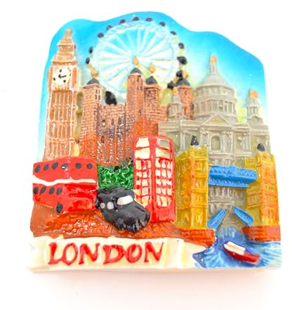 3D Kühlschrankmagnet mit Londoner Telefonzelle, 7 cm x 7 cm, roter Briefkasten, Retro, Großbritannien, klassischer Telefonstil, zweistöckiger Bus. Big Ben