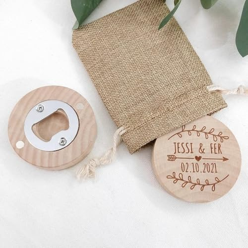 Abridor de botellas redondo personalizado y grabado con láser, regalo para decoración de cocina, abrebotellas de madera y cerveza (cantidad: 40)