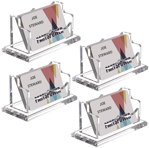 PARTSPOWER Visitenkartenhalter aus Acryl für den Schreibtisch, horizontal, transparent, Visitenkartenständer, Schreibtischzubehör, Visitenkarten-Organizer (horizontal, 1 Schlitz), 4 Packungen