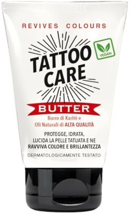 Hibros - Tattoo Care Butter Crema Tatuaggi Naturale Vegan Burro di Karitè e Oli Naturali - Alta Qualità - Protegge Idrata Lucida la Pelle - Crema Tatuaggi Ravvivante Colore - Made in Italy 50 ml