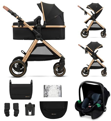 Kinderkraft ESME Trio passeggino neonati 3 in 1 fino 26 kg, con Ovetto I-SIZE 40-75 cm, Carrozzina reversibile fronte mamma e strada, Pieghevole, Nero