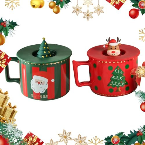 Juego de 2 Taza de Café de Navidad,Tazas de Navidad de Papá Noel,El Mejor Regalo para Padres,Tazas de Cerámica,Taza Beber,Tazas de Té con Asas Resistentes para Navidad,Halloween,Día de San Valentín
