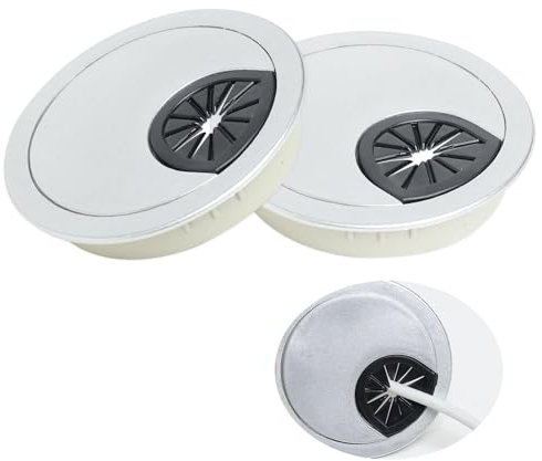 2Pcs 52mm Desk Table Grommet Computer Desktop Grommets Wire Organizers Desk Cord Hole Cover Round Plastic for Home and Office Table Tidy Silver