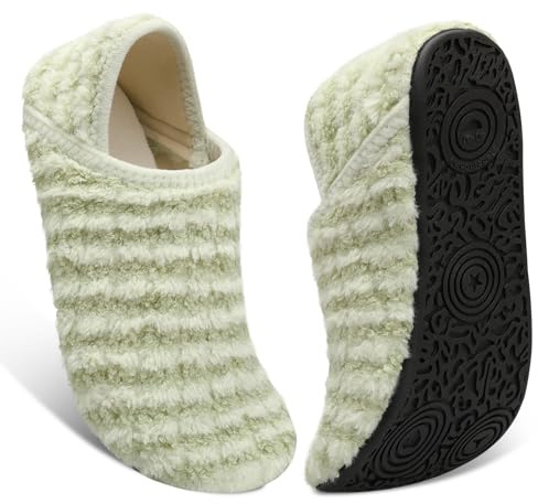 Fires Womens House Slippers Faux Fur House Shoes Soft Ladies Slippers Lightweight Around Home Shoes with Non Slip Rubber Sole for Indoor/Outdoor & Travel Avocadogreen 7-7.5 Women/5.5-6 Men