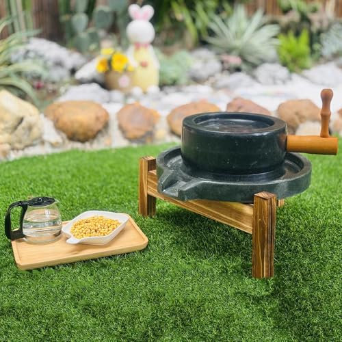 Handmade Stone Mill Large Handmade Pulverizer for Grinding Bean, Dry/Wet Foods Grinder Machine Bluestone, Manual Food Paste Mill for Wheat Flour/Rice/Corn