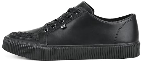 T.U.K. Leather Creeper Sneaker for Women and Men | Lace Up Shoes, Black Interlace, and Eyelets | Classic Ridged Sole and Mesh Lining | Memory Foam Comfort for Everyday Wear | Black, US Women 7 / Men 5
