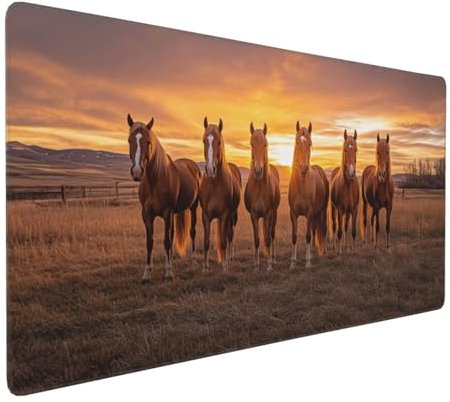 Gaming Mauspad XXL Sonnenuntergang Mousepad 1000x500x4mm Pferd Verlängertes Mauspad Schreibtischauflage,Genähte Kanten Mauspad,Verbessert Präzision Geschwindigkeit Wasserdicht Geeignet für Büro,Spiele