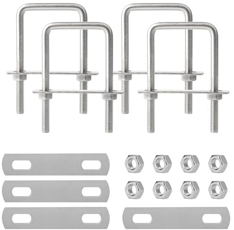 Bulloni a U Quadrato M8 in Acciaio Inox, Bullone Quadrato con Piastra del Telaio e Rondelle, U Bolt Acciaio Inox, per Applicazioni Automobilistiche, Domestiche, Industriali (50 x 100mm)