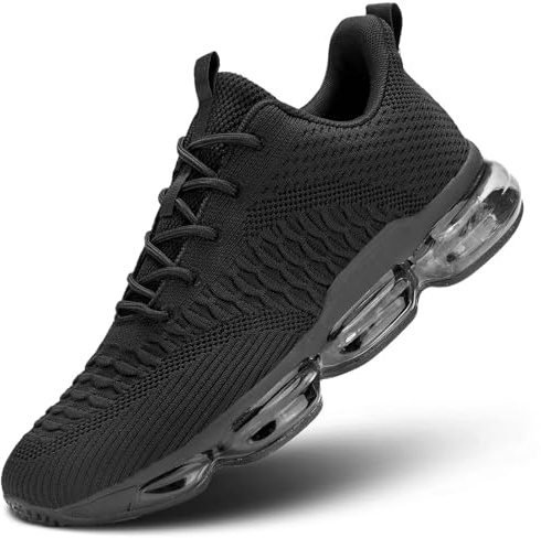 Men's Air Cushion Running Shoes Breathable Tennis Fashion Sneakers Non Slip Workout Casual Sport Shoes Gym Training Comfortable Walking Shoes All Black