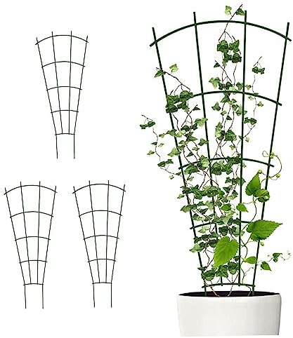 Porgeel 4 Pack Trellis For Climbing Plants 40cm Plant Supports For Garden High Strong Metal Fan Trellis Black (Wave Shape)