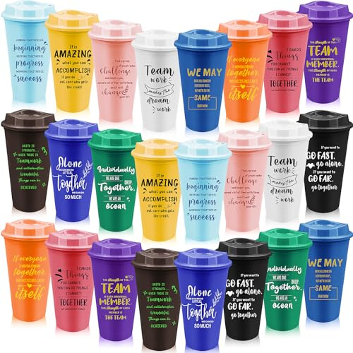MSYU Lot de 24 tasses à café réutilisables en plastique avec couvercles, 470 ml, cadeaux de reconnaissance des employés, cadeaux d'équipe, cadeau pour collègues, employés, enseignants, cadeaux de