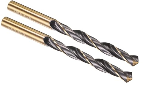 PATIKIL 10mm Drill Bit M2 High-Speed Steel 118° for Metal 2 Pack | Jobber Straight Shank 118° Nitriding Black and Gold Finish for Stainless Steel Hard Metal