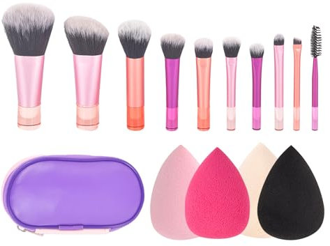 10 Pcs Travel Makeup Brush Set 4pcs Makeup Sponge Kit with Storage Bag Portable Minis Cosmetic Brushes for Foundation Eyeshadow Highlight Contour Blush Concealer Lip Eye Makeup Make Up Brushes (Color)