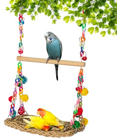 Parrot Swing Bird Hanging Hammock,Parakeet Cage Decor Climbing Toy, Double Layer Swing Parrot Swing Toys,Bird Perch Stand Chewing Toy for Parakeets,Budgie, Conure, Cockatiel,Lovebird
