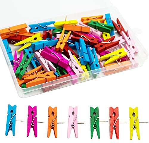 50 stycken tryckstift klämmor med träklämmor flerfärgade träklämmor häftstift kreativa häftstift för kort anteckningar foton skola kontor hantverk