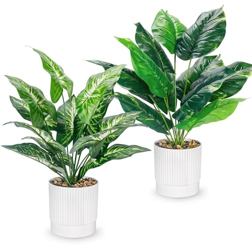 Der Rose 2 Pack 16 Fake Plants Artificial Tropical Plants Indoor Faux Greenery for Home Office Desk Bathroom Decor