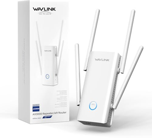 WAVLINK Ripetitore WiFi 6 Potente per Casa, Amplificatore Segnale wifi AX3000 con porta Ethernet, Doppia Banda(5GHz/2.4GHz) Access point WiFi Extender Antenne 5 * 5dbi Copertura fino a 3000sq.ft